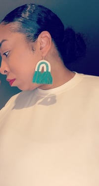 Image 2 of U tassel earrings -Green