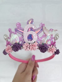 Image 3 of Bright Pink & purple Mermaid birthday tiara crown