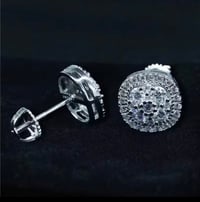 Image 4 of 925 Sterling Silver Iced Out  Full Pave D Color VVS Moissanite Square Stud Earring