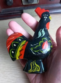 Image 4 of Vtg Swedish DALA ROOSTER Hand Carved Painted Wooden Black Multi