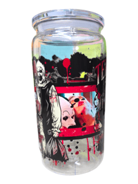 Image 3 of Creepy Clown 16oz plastic can cup with lid