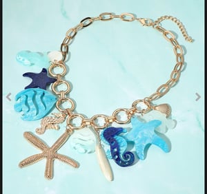 Image of Starfish Fish Metal Shell Charm Station Statement Necklace