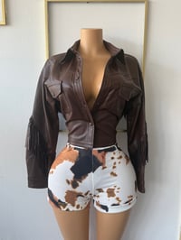 Image 3 of Cow print vest / shorts / Fringe Brown jacket 