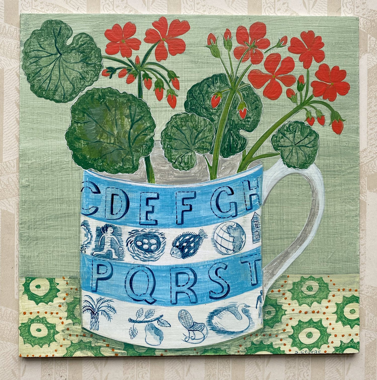 Image of Alphabet cup and Geraniums 