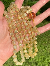 Image 6 of Golden Lepidolite 108 Bead Hand Knotted Gemstone Mala Necklace with Citrine Guru Bead