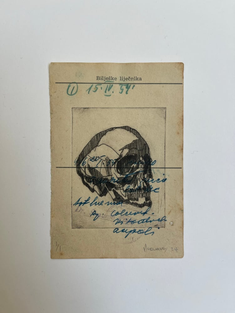 Image of Skull - dry point etching 