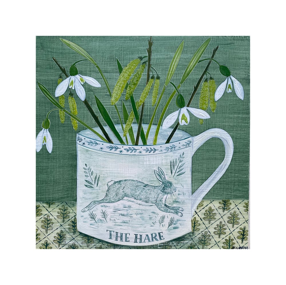 Image of The Hare cup and Snowdrops print