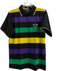 Image 2 of Black collar Mardi Gras shirt 