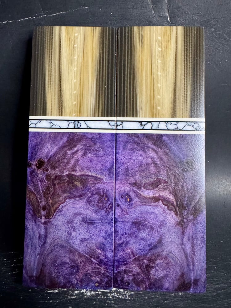 Image of Dark Faux Horn & Purple Maple Burl Segmented Knife Scales