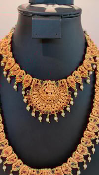 Image 3 of Ravina- Combo Temple Jewelry Necklace Set featuring Goddess Laxmi