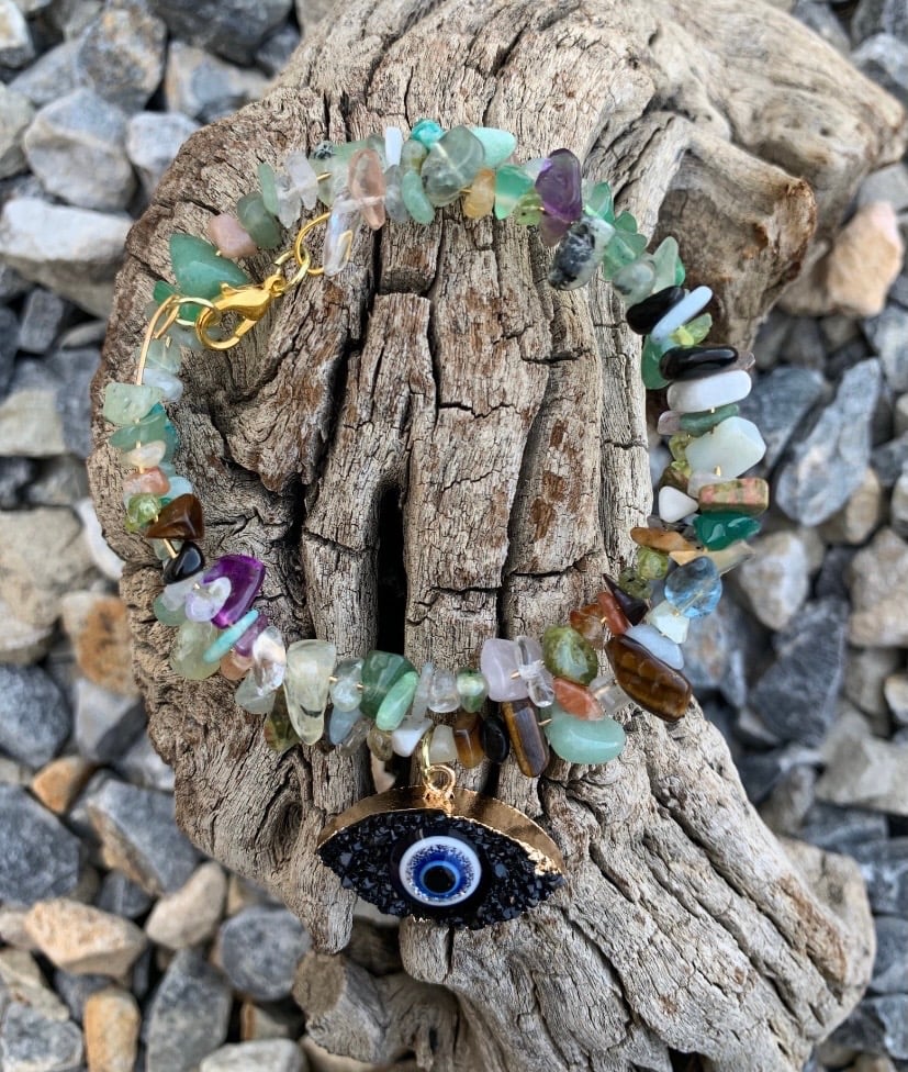 Image of Reiki Charged Multi Stone Evil Eye Bracelet