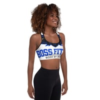 Image 2 of BOSSFITTED White Blue and Black AOP Padded Sports Bra