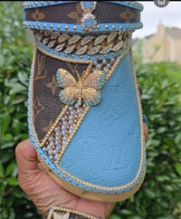 Image 3 of Size 10 Blue/Brown Crocs with Bag & Cup