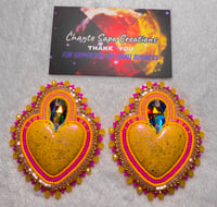 Image 2 of Hand Polish Yellow Heart XL Beaded Earrings 