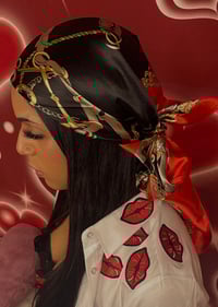Image 5 of Black & Red Silk Head Scarf