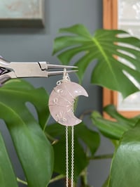 Image 3 of Rose Quartz Silver Moon Necklace 