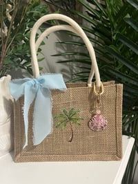 Image 1 of Palm Tree Burlap Mini Tote Bag