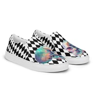 Image 2 of Goth/Punk Inspired Black and White With Neon Watercolor Skull Women’s Slip-On Canvas Shoes