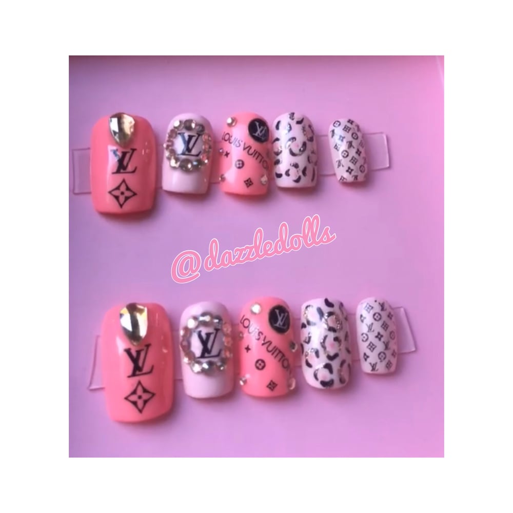 Image of Pink Lv inspired short square shape set