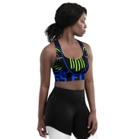 Image 3 of Black, Blue, and Neon Green Longline Sports Bra