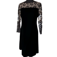 Image 1 of Vintage 70s Black Velvet Lace Floral Overlay Midi Dress - Size M Women’s - With Tag