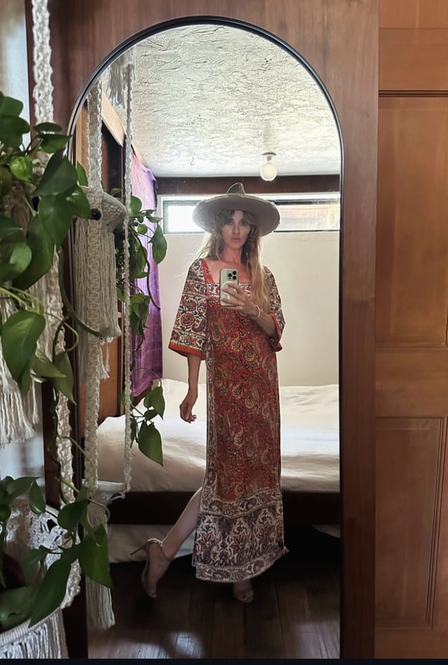 late 60s Indian hand block printed cotton maxi dress