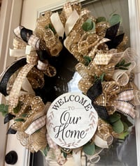 Image 2 of Welcome to Our Home Burlap Wreath - Neutral Gold & Black
