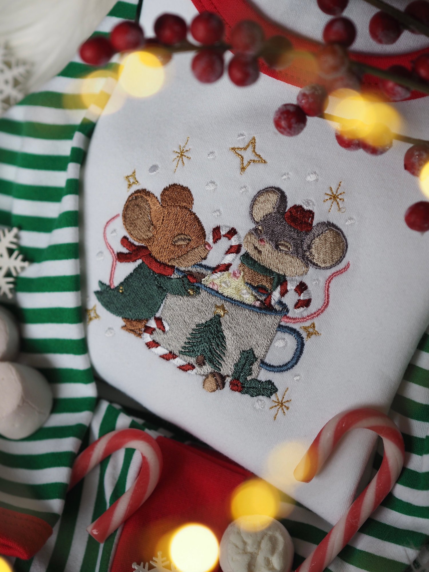 Image of A Mousey Little Christmas - Green Striped Pj's
