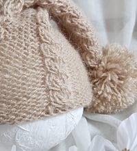 Image 2 of Newborn knitted sleep hat for photoshoot | warm beige | with pompom