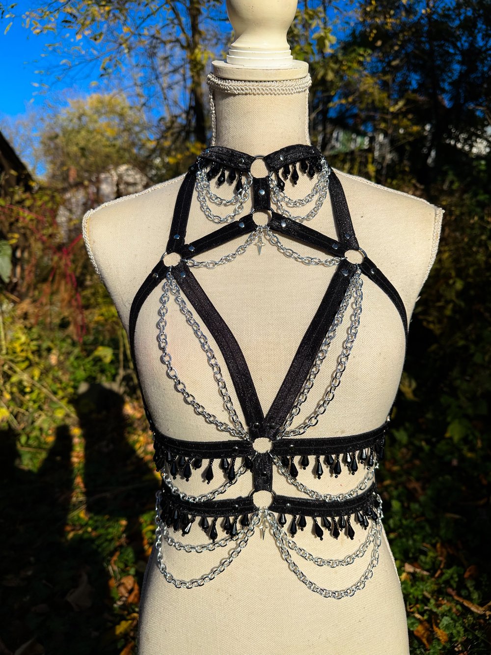 Black Elastic Beaded Harness