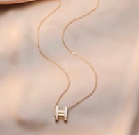 Image 3 of Gold-Tone Necklace with White Enamel 'H' Pendant