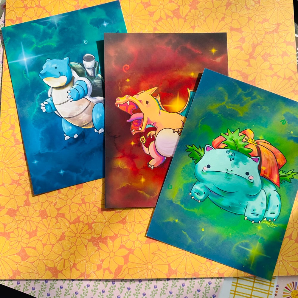 Image of Pokemon Art Print Set of 3 - Gen 1 Starters | Charizard, Venusaur, Blastoise