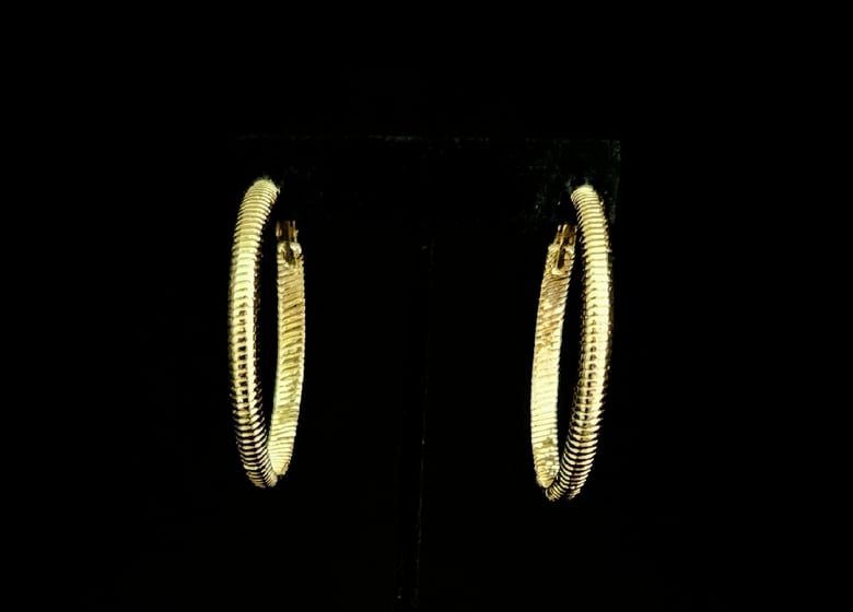 Image of Gold Textured Large Pierced Hoops 