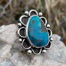 Image 3 of Kingman Turquoise Floral Border Handmade Sterling Silver Ring