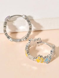 Image 2 of Colorful Paw Enamel Hoop Earrings 