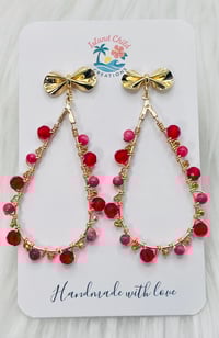 Image 3 of RED & PEACH CRYSTAL BEADED DANGLES