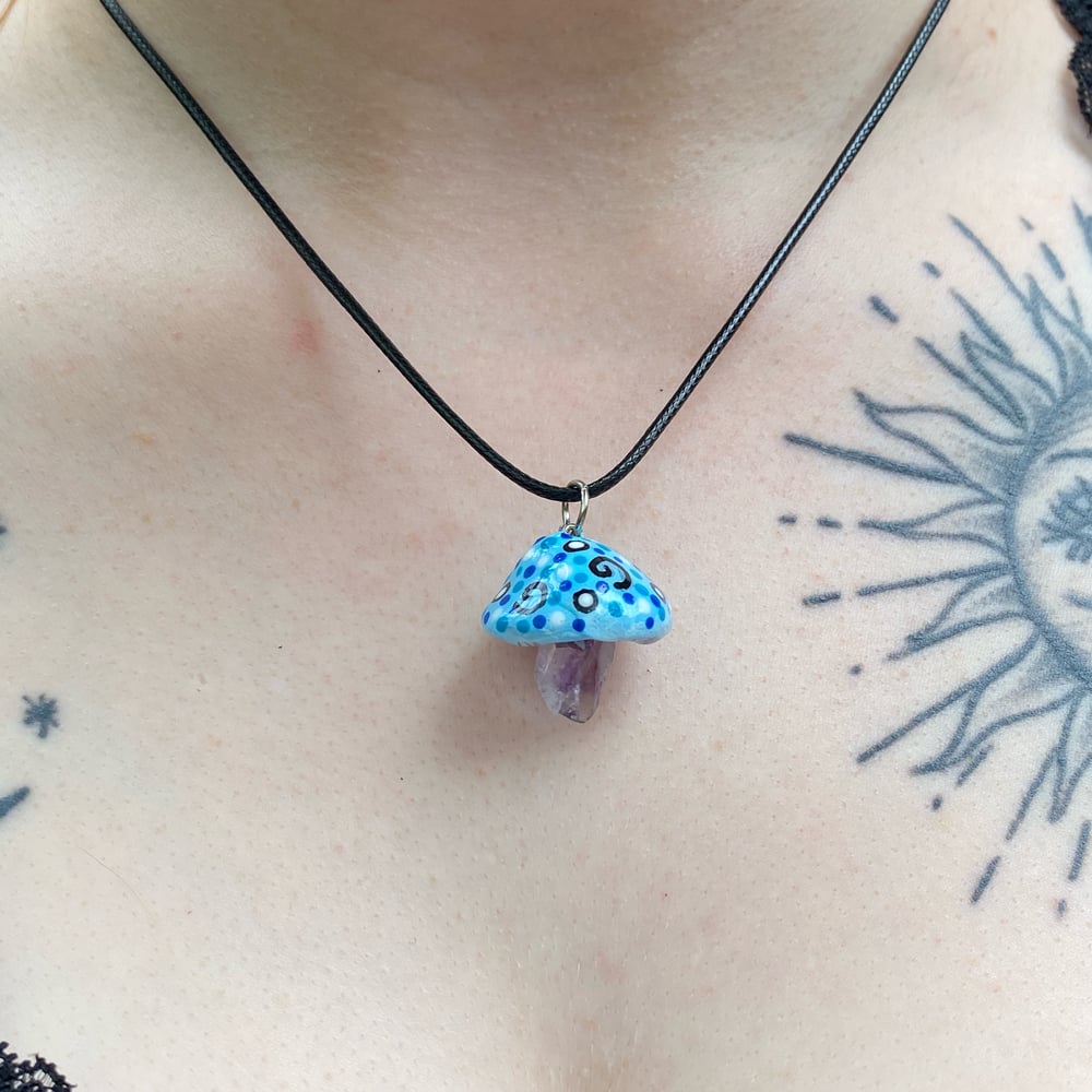 Image of sky blue mushroom necklace 