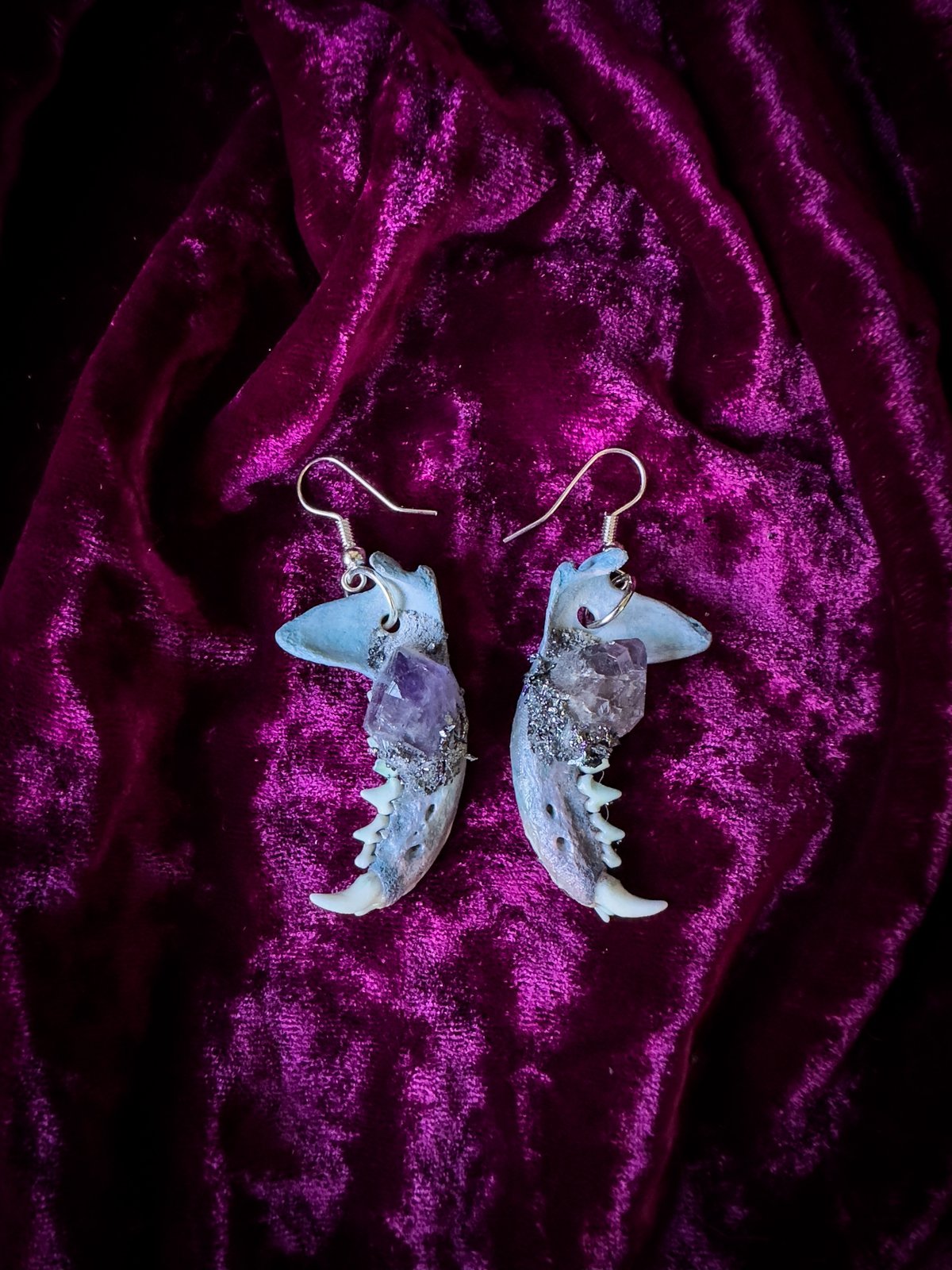 Fox bone and amethyst selling earrings