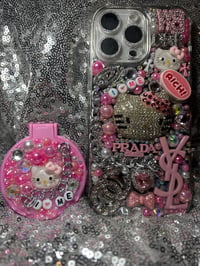 Image 3 of  Inspired by Zizi Hello Kitty iPhone case come with Mini  hello Kitty makeup folding travel Mirror 