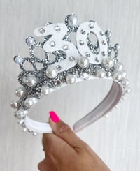 Image 1 of Silver & White 30th 40th any age birthday tiara crown party props hair accessories 