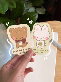 Image 1 of matcha bunny | coffee bear vinyl stickers 🍵☕️