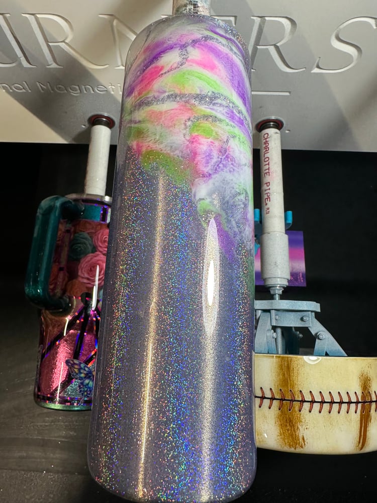 Image of 30oz silver with purple green pink