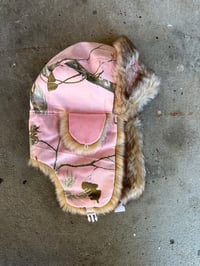 Image 3 of BIGFOOT PINK REAL TREE FURRY TRAPPER HAT (S/M)
