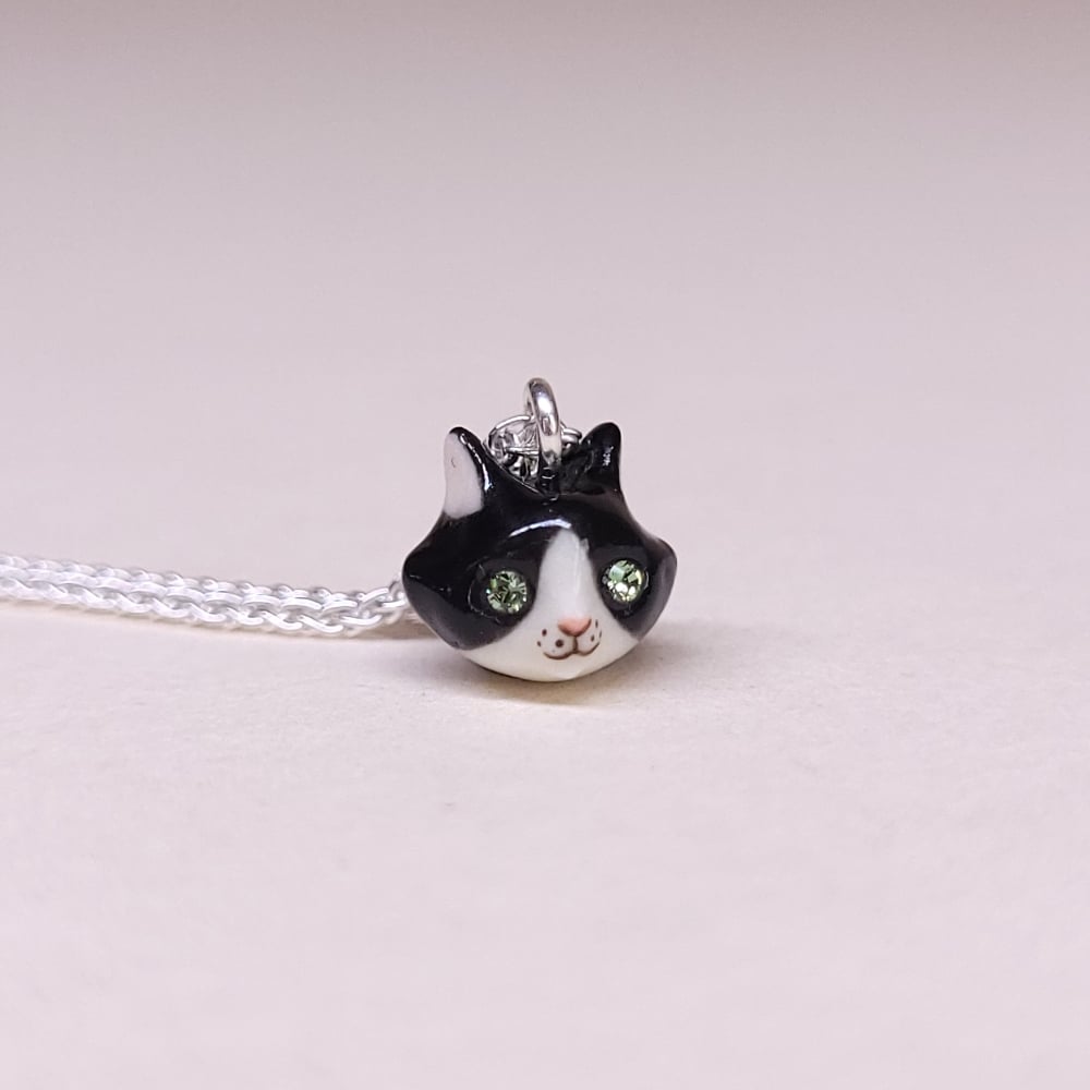 Image of Tuxedo Porcelain & Sterling Silver Teeny Tiny Cat Pendant