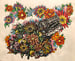 Image of Skeletal Lamping, Gun N’ Flowers: original 9x11 watercolor painting 