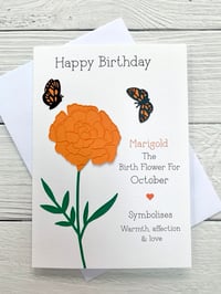 Image 1 of Handmade October Marigold Birth Flower Card - Elegant Butterfly Birthday Card for October Birthdays