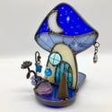 Iridescent Blue Mushroom Cottage Candle Holder 