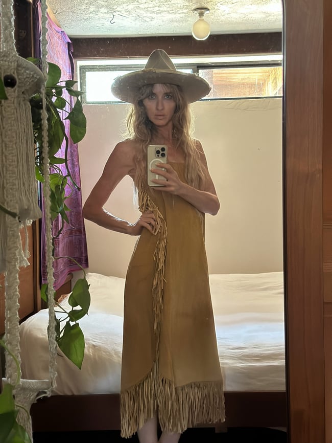 70 leather fringe strapless dress or maxi skirt