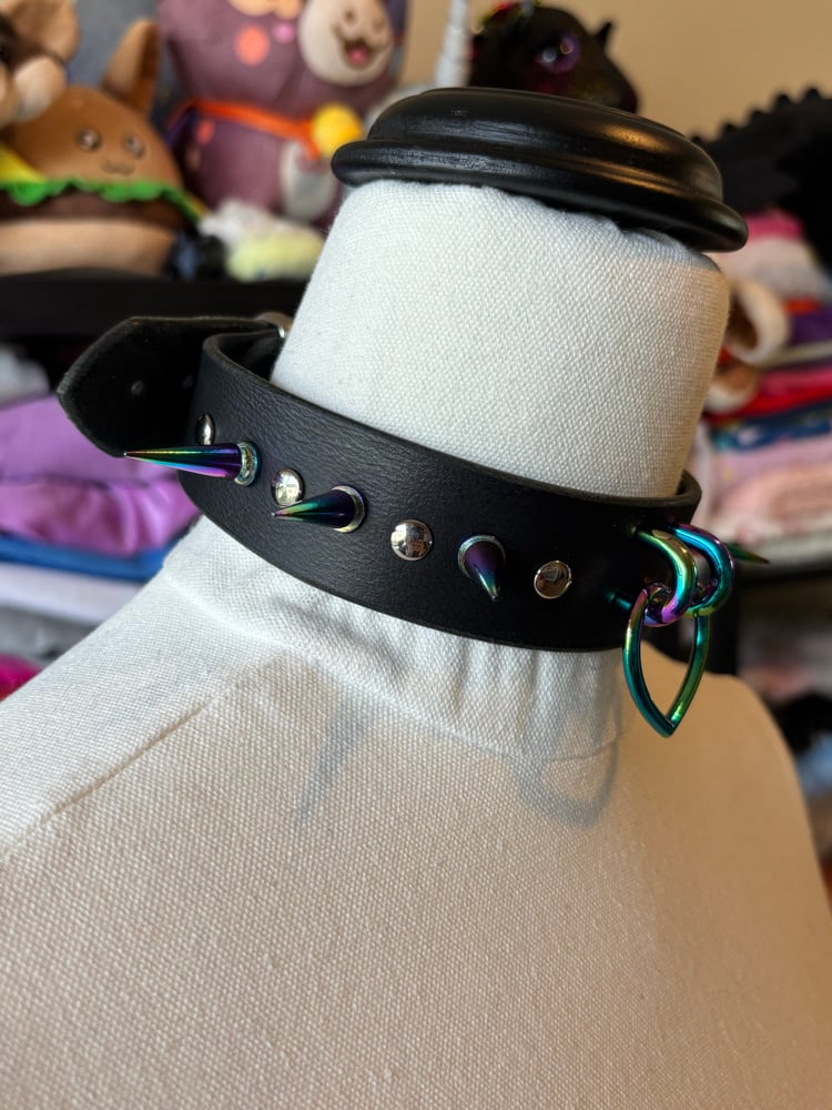 Image of Rainbow Black Leather Collar
