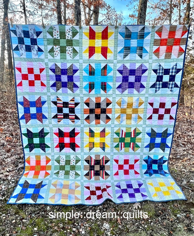 Image of vintage - bright blocks flower garden quilt - twin size - 72"X 84"